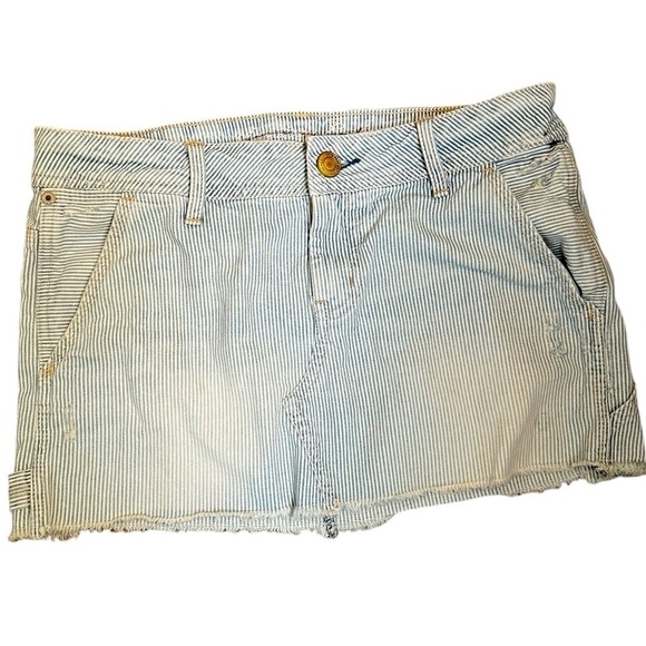 Y2K AMERICAN EAGLE OUTFITTERS Women’s Mini Skirt Blue Ticking Striped Cargo EUC - Picture 3 of 13